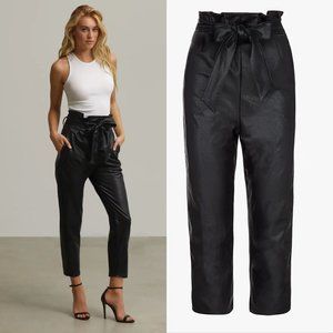Commando Faux Leather Paper Bag PANTS Size XL Black High Waisted Belted NEW $188